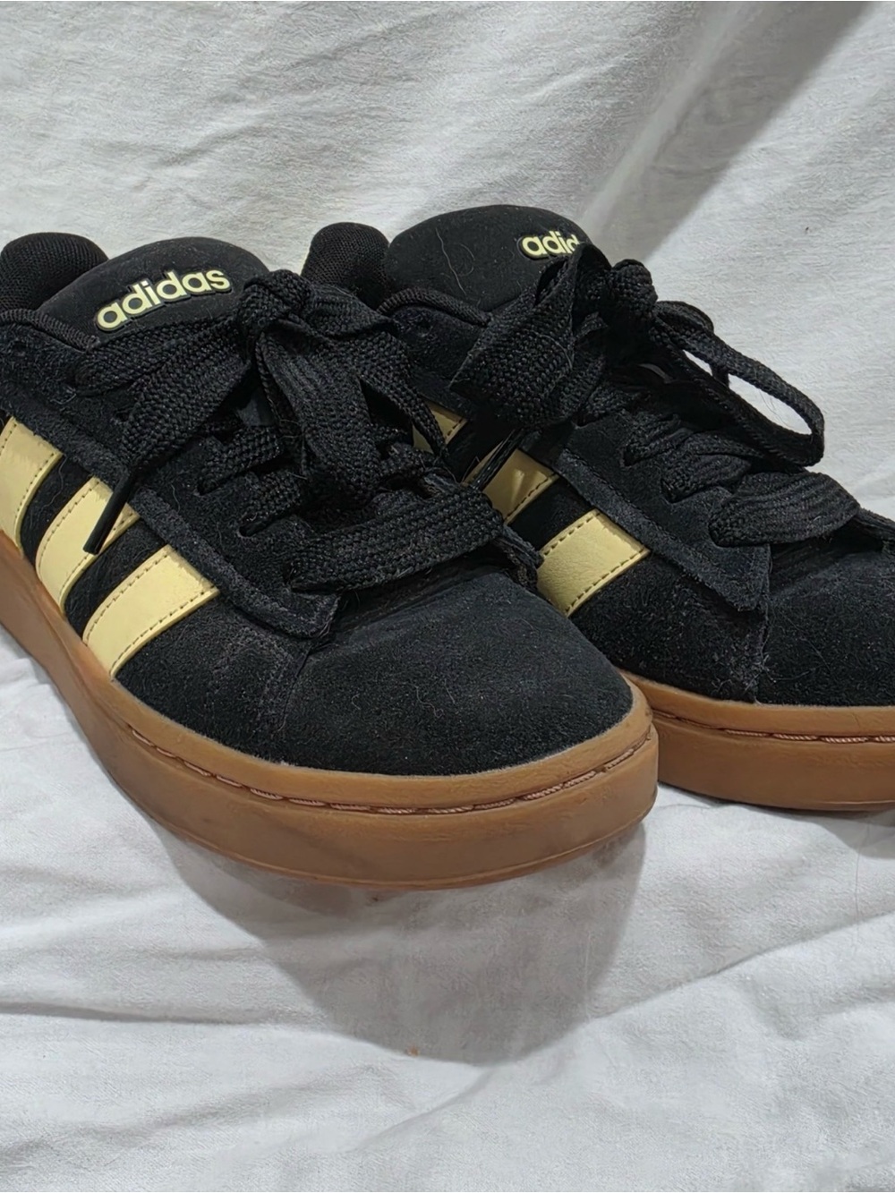 adidas Black and Cream Suede Sneaker with Gum Sole